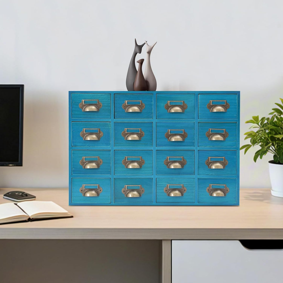 Apothekerschrank Organizer mit 16 Schubladen, Vintage Schubladenschrank aus Holz, Schreibtisch-Schub