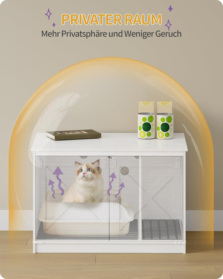 Hzuaneri Katzenklo Schrank, Katzenschrank, Katzentoilette mit Herausnehmbarer Trennwand, Katzenhaus,