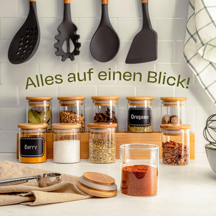 Praknu Gewürzgläser 120ml - 10er Set Gewürzdosen Organizer mit Gewürzetiketten - Luftdicht - Spülmas