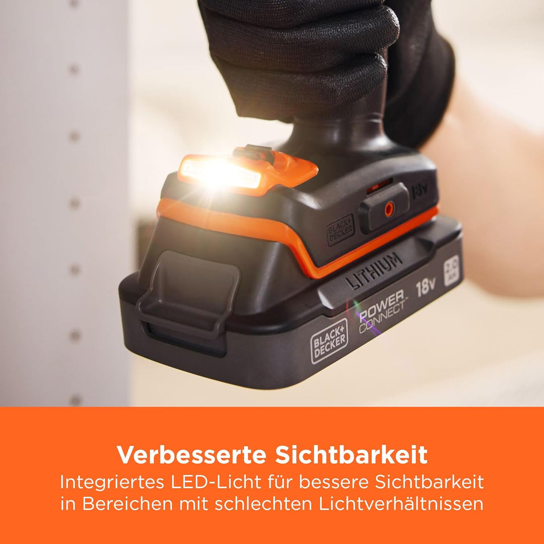 BLACK+DECKER POWERCONNECT 18V Akku-Bohrschrauber mit 2 x 2,0-Ah-Akkus, 1-A-Ladegerät und Kitbox, BCD
