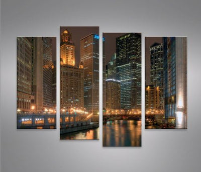 islandburner Bild Bilder auf Leinwand Chicago 4er XXL Poster Leinwandbild Wandbild art up your life