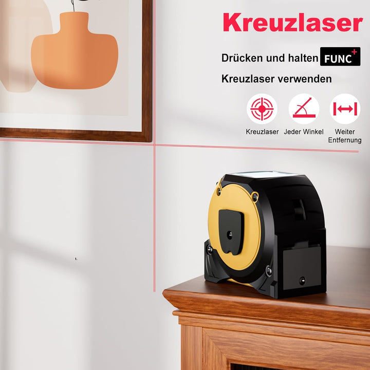 Laser Massband, 40m/60m Laser-entfernungsmesser und 5m Bandmass und Kreuzlaser, Speicher für 20 Mess