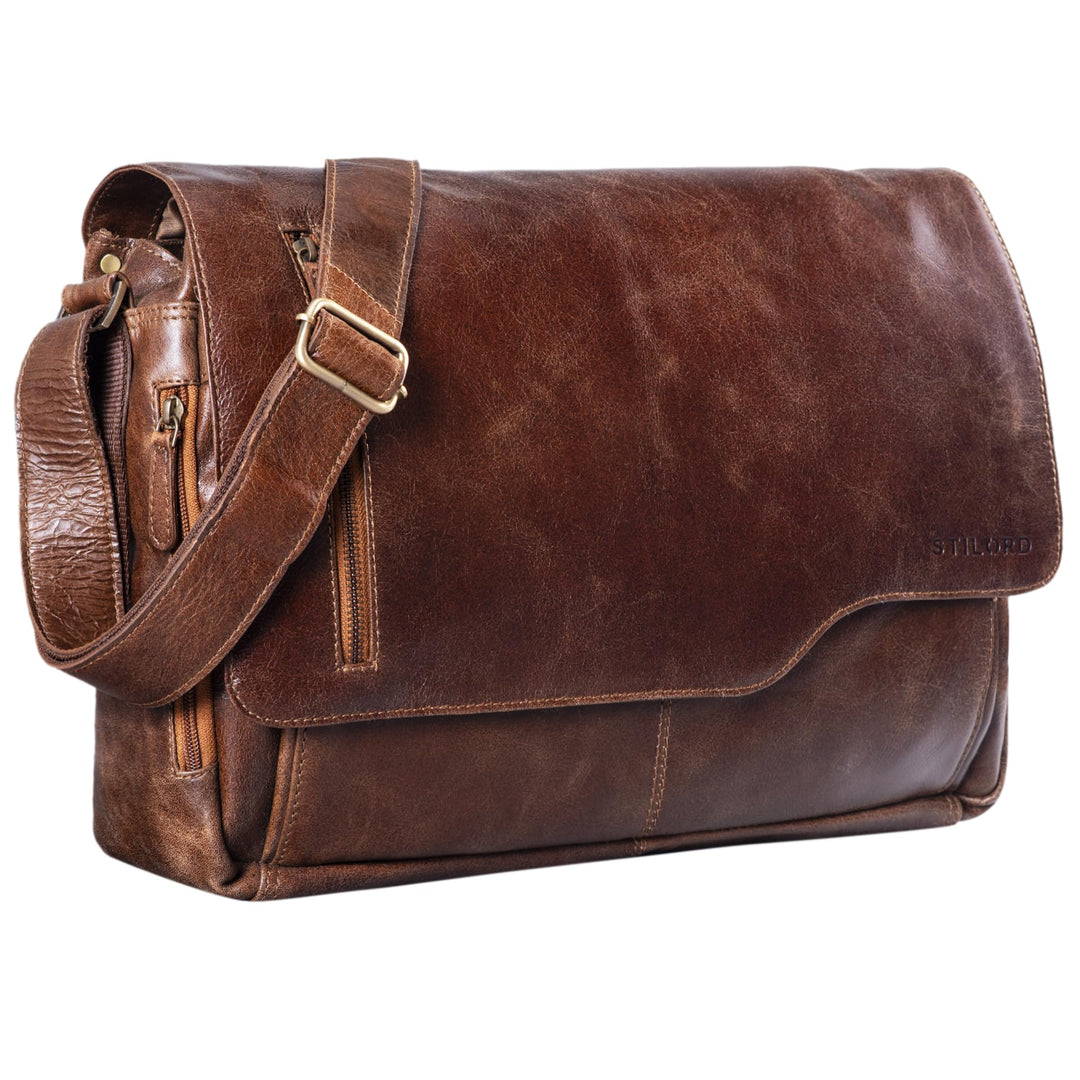 STILORD 'Marlon' Ledertasche Herren Business Uni Büro Vintage Umhängetasche gross DIN A4 mit 15.6 Zo