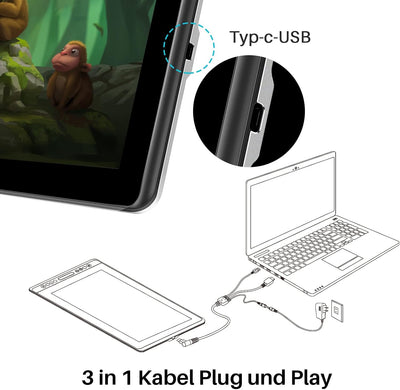 HUION Kamvas Pro 16 15,6-Zoll-IPS-Display Grafiktabletts mit voll laminiertem, blendfreiem Glasbilds