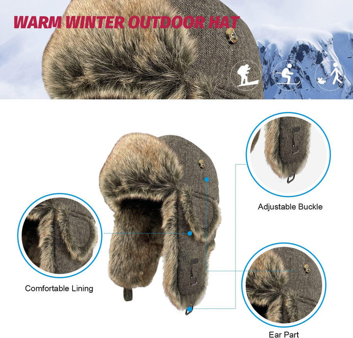 Unisex Fliegermütze Rib Wolle Bomber Aviator Pilot Hat Faux Fellmütze Winter Russische Mütze Herren