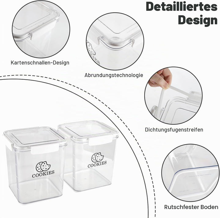Keksdose Aufbewahrung 2er Set – Backzubehör Aufbewahrung Keksdose transparent luftdicht, Cute Cookie