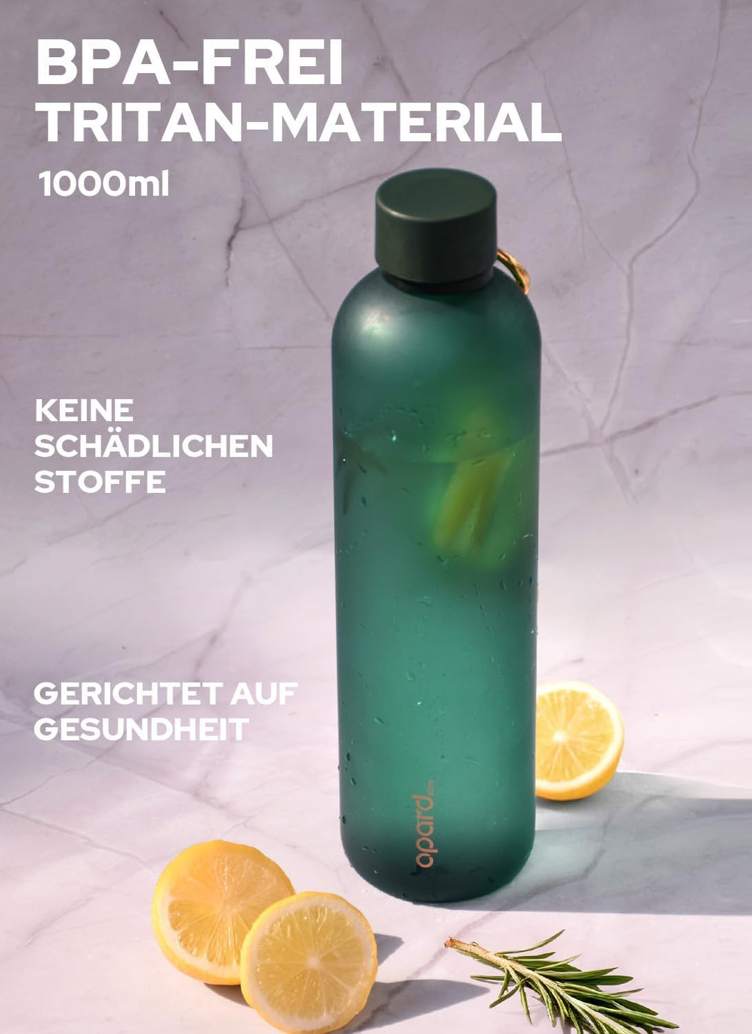 Opard Slim Trinkflasche 1l, Kohlensäure geeignet Wasserflasche, Water Bottle Spülmaschinenfest, BPA