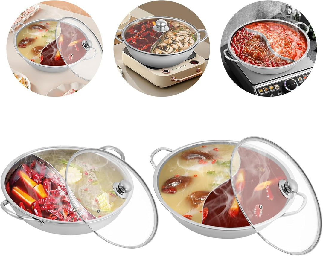HOARLICN Hot Pot Mit Trennwand, Mandarine Ente Topf Edelstahl Hot Pot Mit Trennwand Und Deckel Teile