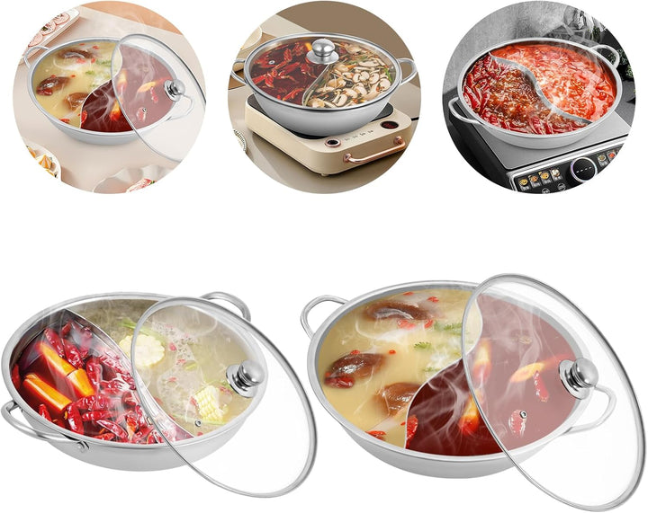 HOARLICN Hot Pot Mit Trennwand, Mandarine Ente Topf Edelstahl Hot Pot Mit Trennwand Und Deckel Teile