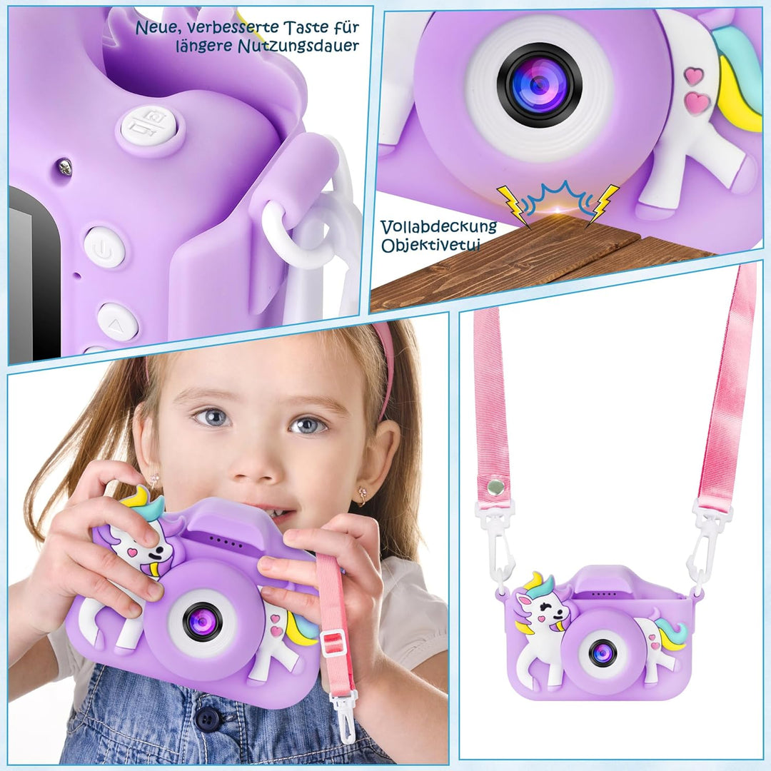 ARNSSIEN Kinderkamera, Digitalkamera Kinder mit HD IPS Bildschirm, 10 Denkspiele & Vollständiger Obj