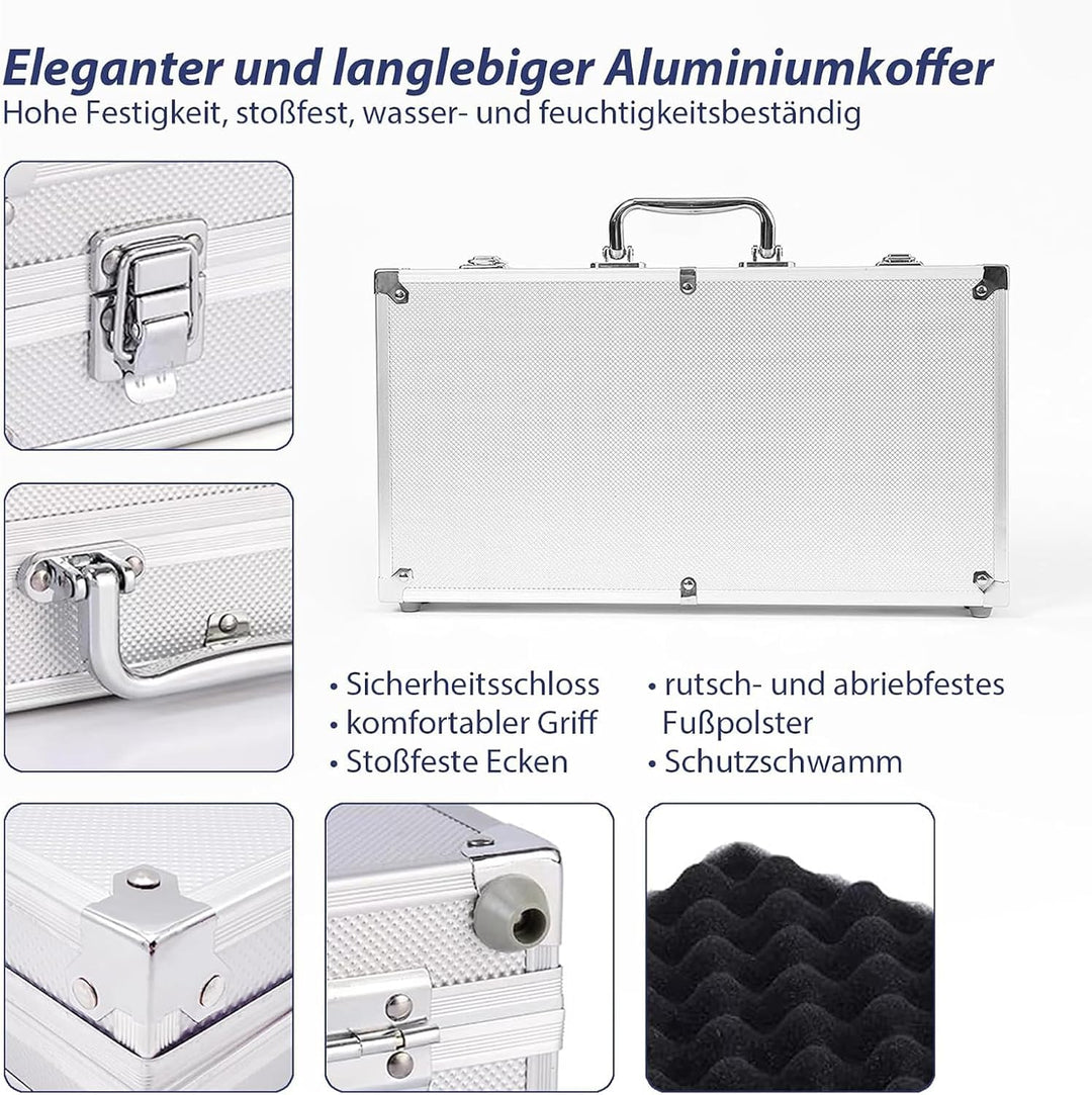 Pokerset inkl. 2X Pokerdecks, 5X Würfel, Dealer/Small Blind/Big Blind Button, Pokerspiel Alu Pokerko