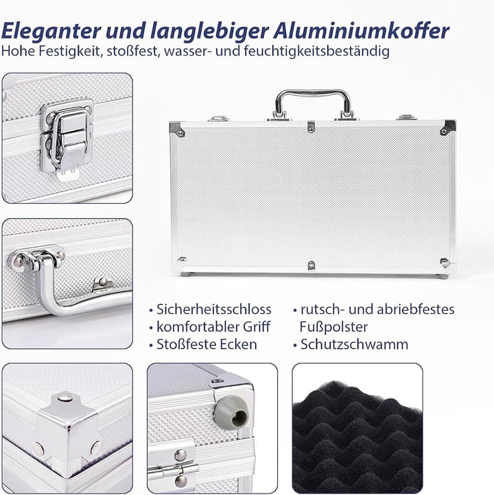 Pokerset inkl. 2X Pokerdecks, 5X Würfel, Dealer/Small Blind/Big Blind Button, Pokerspiel Alu Pokerko