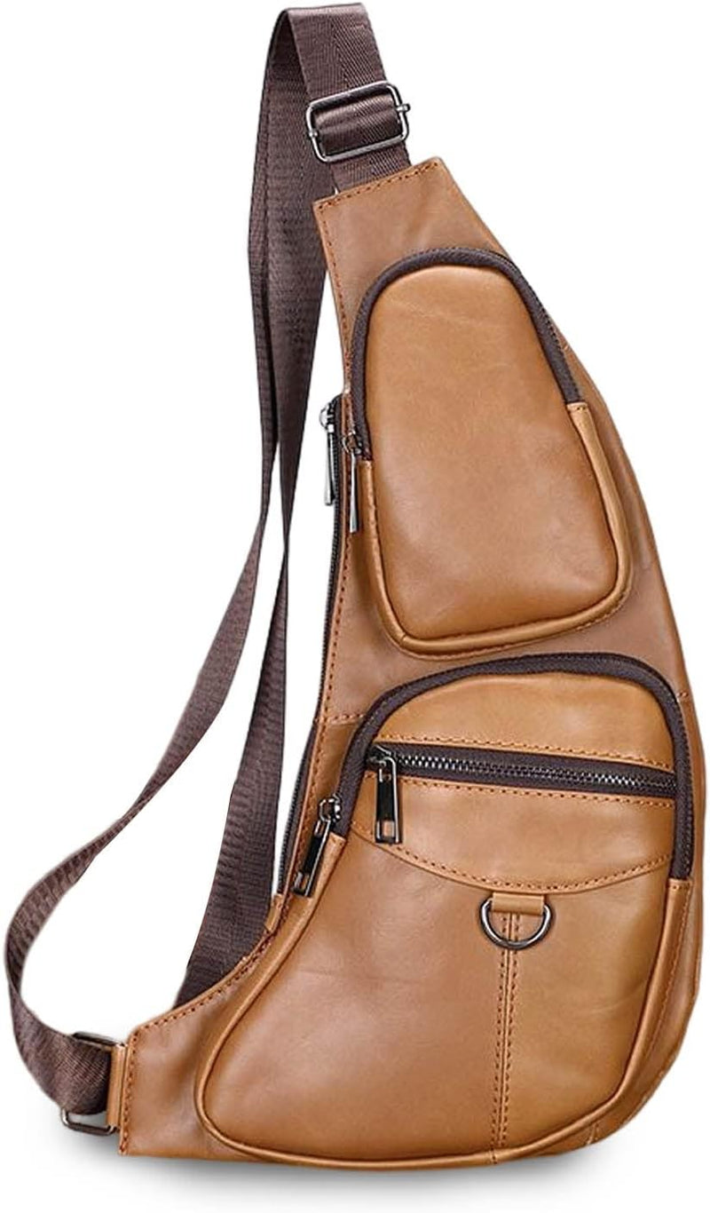 FANDARE Herren Brusttasche Leder Sling Bag Umhängetaschen Schultertasche Bauchtasche Wasserresistent