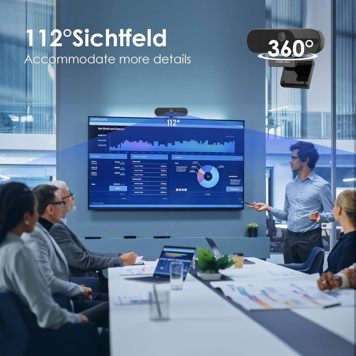 V21 Webcam 4K, Ultra HD Webcam mit Mikrofon, Lautsprecher, Fernbedienung, Zoom, 112°Sichtfeld, Autof