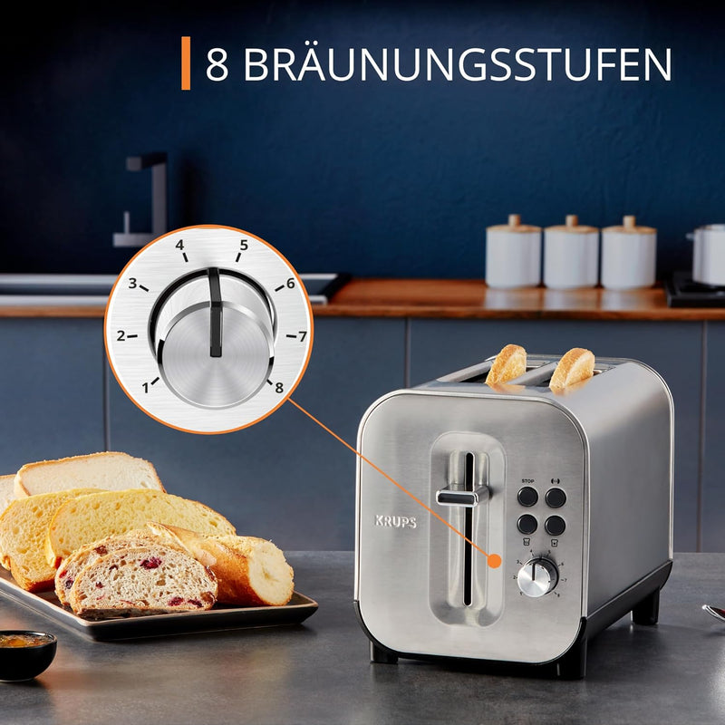 Krups KH682D Excellence Toaster | 8 Bräunungsstufen | 4 Funktionen | 2 Scheiben Toaster | Anhebevorr