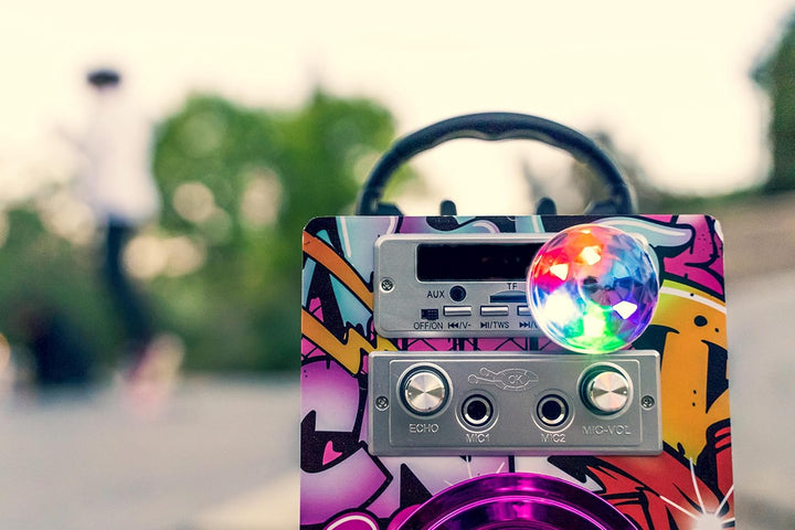 DYNASONIC Karaoke mit 2 Mikrofonen, tragbarer Karaoke-Maschine, Bluetooth-Lautsprecher, USB- und SD-