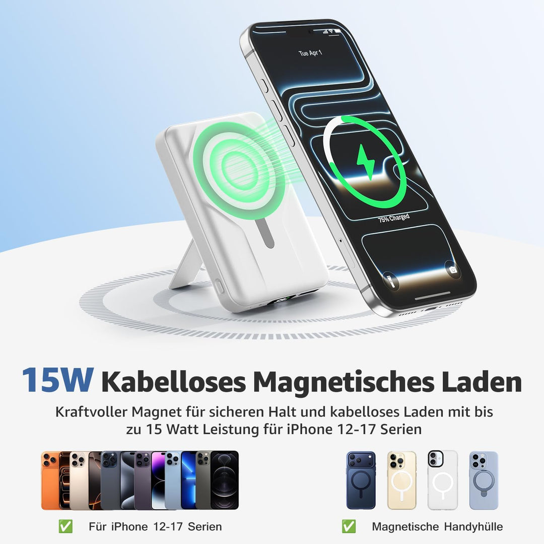 Azmuth für Magsafe Powerbank 10000mAh Wireless Magnetische für iPhone 17-12 | Power Bank Kabellos mi