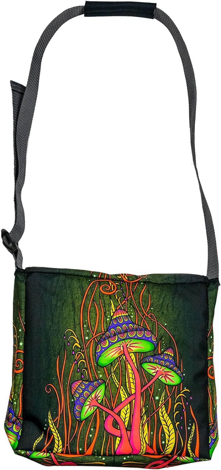 PSYWORK Schwarzlicht Umhänge Tragetasche Neon Magic Mushroom Pink Neon UV-aktiv wasserabweisend