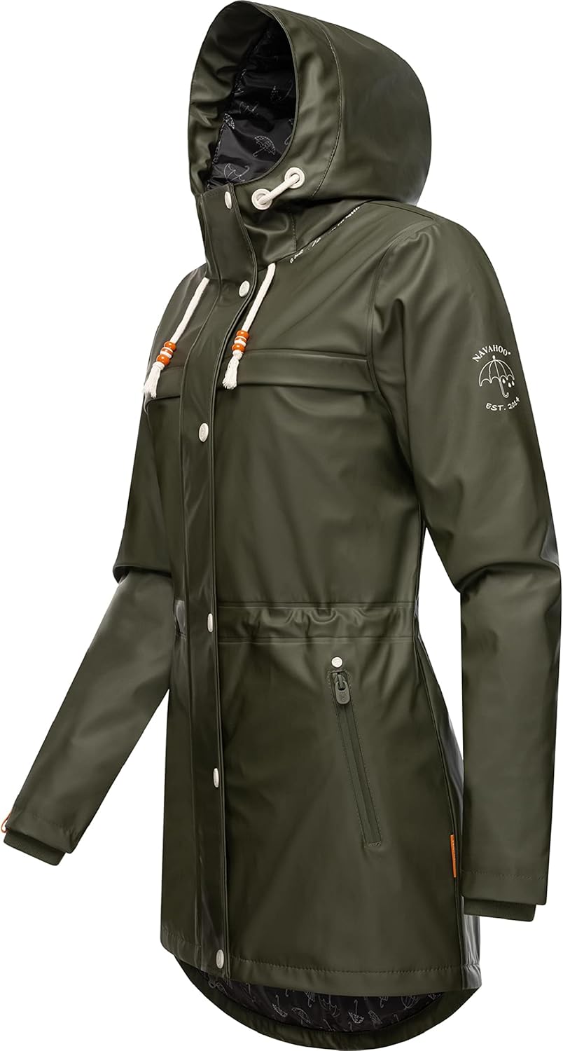 Navahoo Damen Übergangsjacke Regenmantel wasserdicht lang warm gefüttert mit Kapuze Rainy Forest XS-