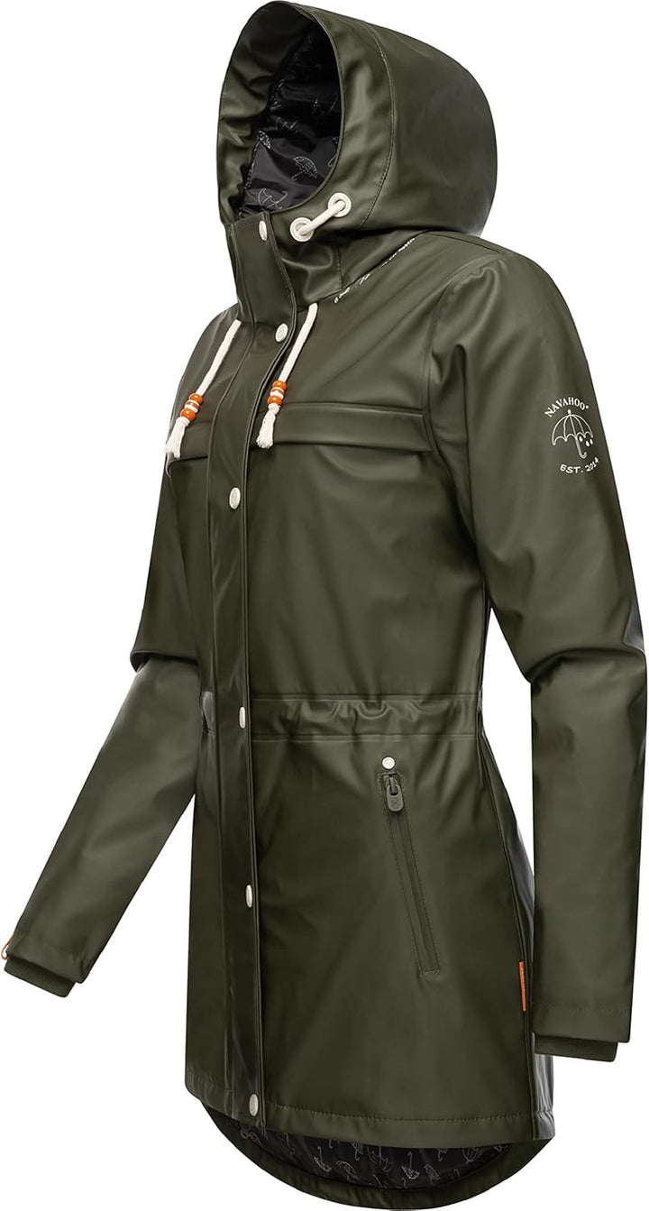 Navahoo Damen Übergangsjacke Regenmantel wasserdicht lang warm gefüttert mit Kapuze Rainy Forest XS-