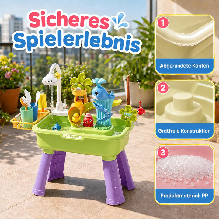 4-in-1 Spielspüle - Wassertisch Mit Pumpe Und Fliessendem Wasser | Sand Und Wasser Spielzeug | Angel