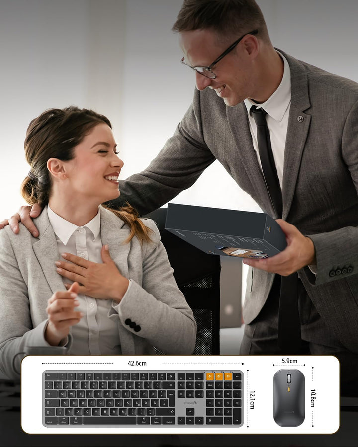 ProtoArc KM100-A Beleuchtet Tastatur Maus Set Kabellos für Mac, Bluetooth QWERTZ Funk Tastatur mit M