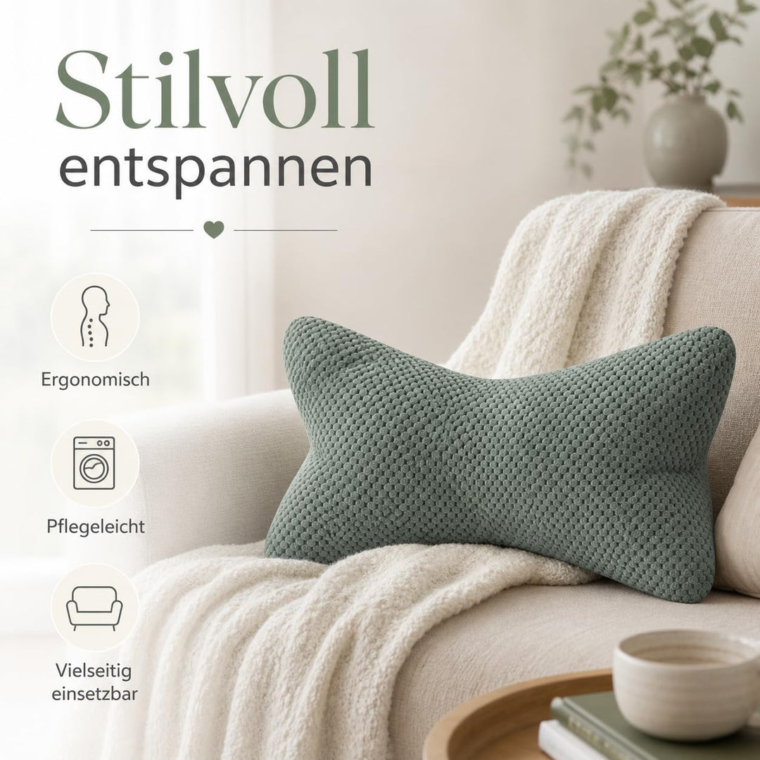 ReWu Leseknochen Comodo Salbei 41,6 x 25 x 16 cm, ergonomisches Stützkissen mit weicher Struktur, fo