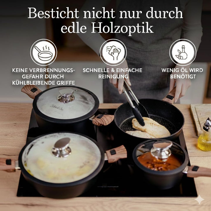 Topfset & Pfannenset Induktion [Antihaft Granit-Beschichtung] - Kochset mit abnehmbaren Griffen [Pla