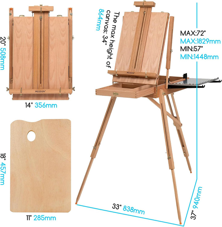 Meeden Staffelei Holz Gross, Französische Kofferstaffelei Kizzenkasten Staffelei, Kunststaffelei mit