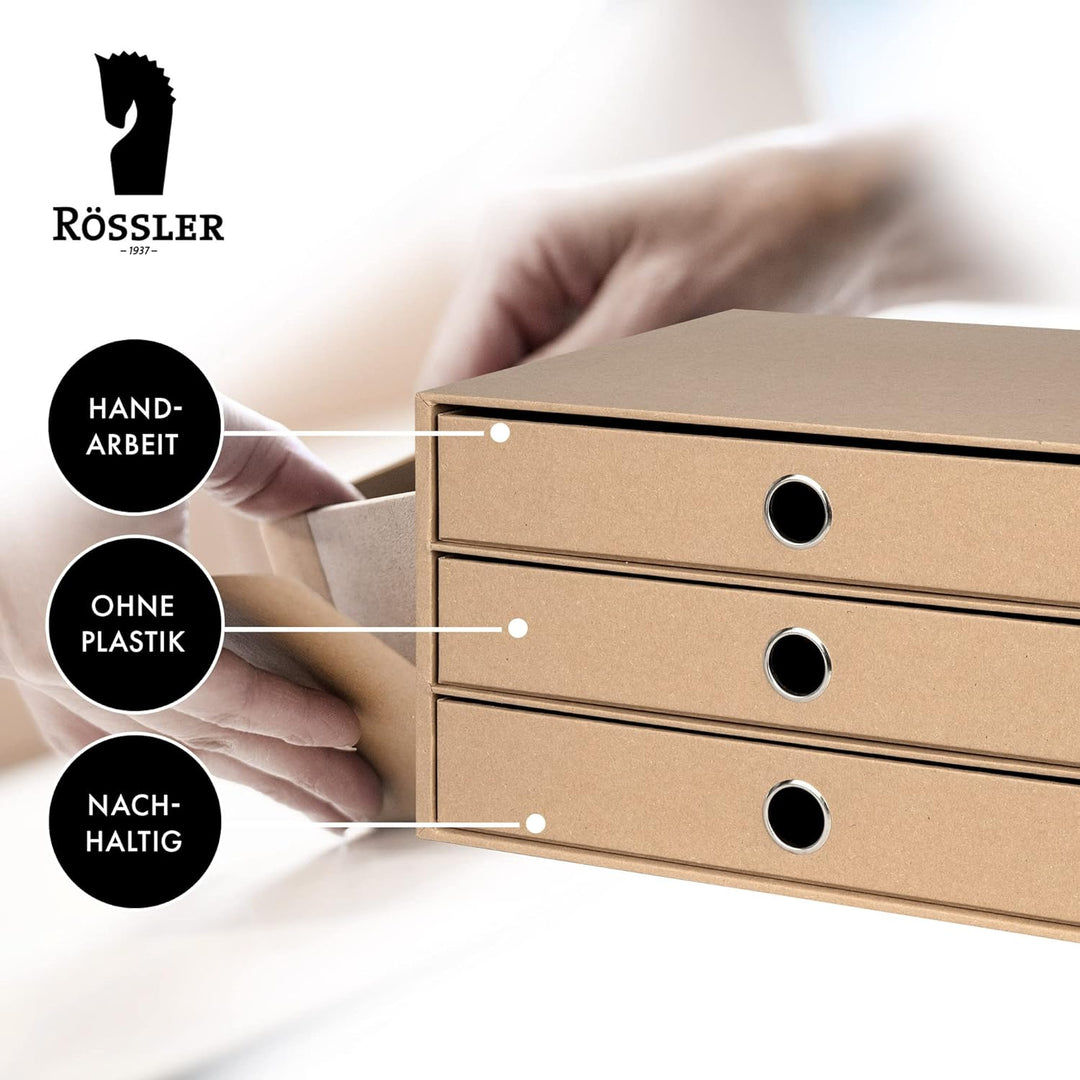 Rössler 1524452623 - S.O.H.O. 3er Schubladenbox für DIN A4, mit Griffloch, Kraft, 343 x 250 x 185 mm
