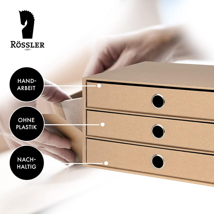 Rössler 1524452623 - S.O.H.O. 3er Schubladenbox für DIN A4, mit Griffloch, Kraft, 343 x 250 x 185 mm