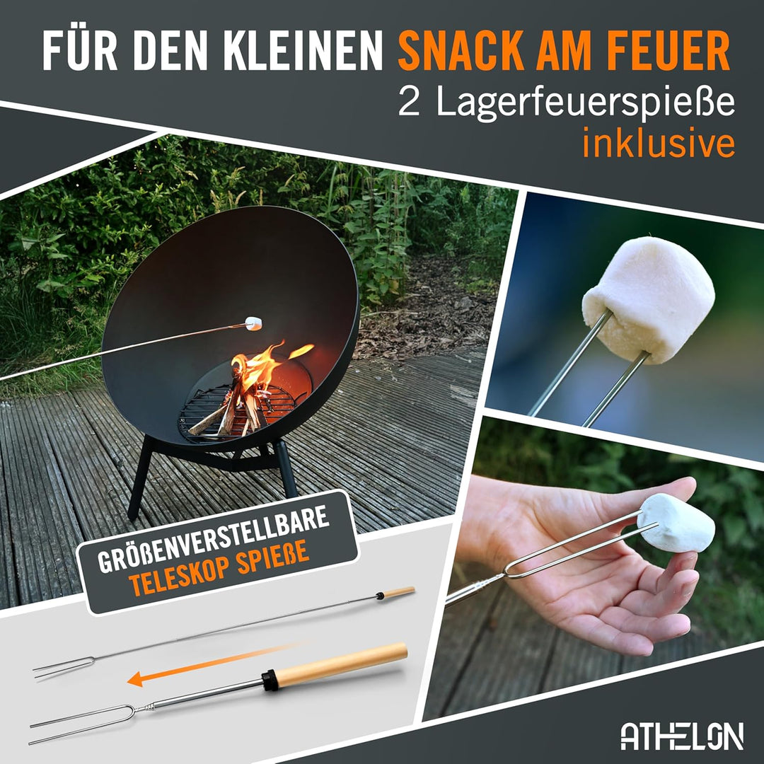 ATHELON® Feuerschale [Ø 60 cm] - wetterfeste Feuerstelle Outdoor aus Stahl für Garten, Terrasse und