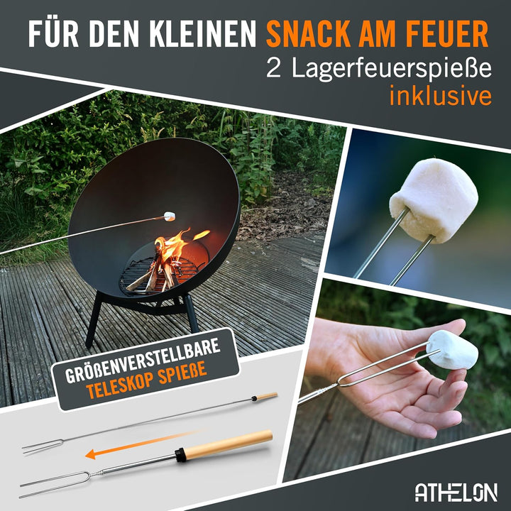 ATHELON® Feuerschale [Ø 60 cm] - wetterfeste Feuerstelle Outdoor aus Stahl für Garten, Terrasse und