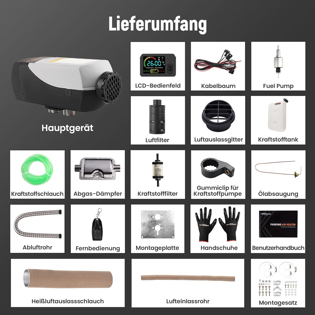 maXpeedingrods 2KW 12V Diesel Standheizung Heizgerät für LKW Wohnwagen Boot Yacht LCD-Schalter Basic
