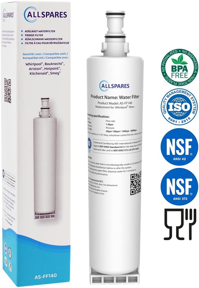AllSpares Wasserfilter für Kühlschrank geeignet für Whirlpool SBS200 / SBS002 / SBS001 und Bauknecht
