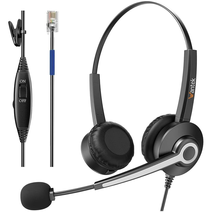 Wantek Cisco Telefon Headset mit Mikrofon Lärmdämpfung & Mute Schalter, RJ9 Telefon Headsets kompati