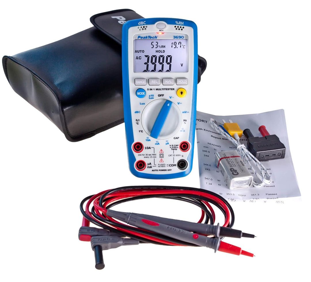 PeakTech 3690 – Digitales 5-in-1 Multimeter & Peak Tech P 8200 – Messzubehör Set für Digital Multime