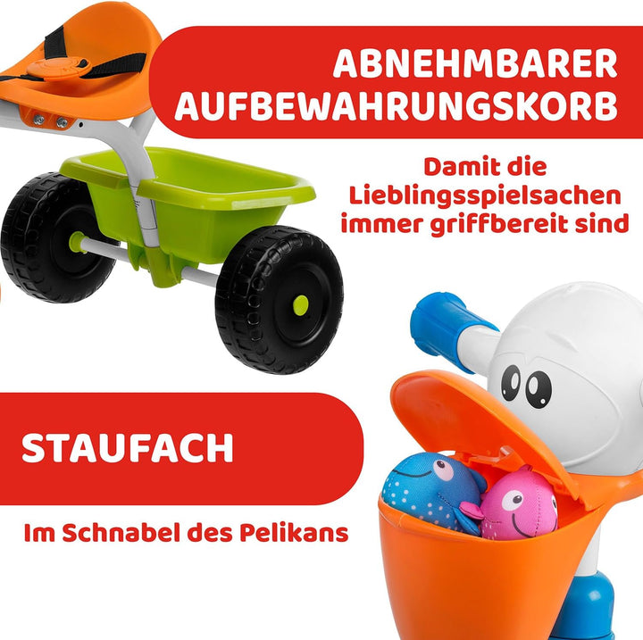 Chicco Pelikan Kinderdreirad, Dreirad für Mädchen und Jungen mit höhenverstellbarem Lenker, Sicherhe