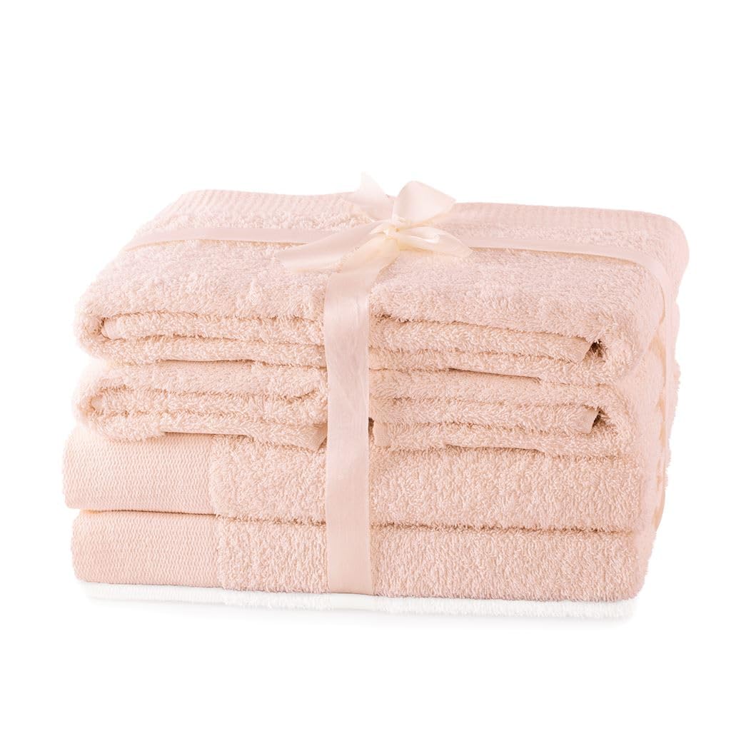 AmeliaHome Handtuch Set Hellrosa 4 Handtücher 50x100 cm und 2 Duschtücher 70x140 cm 100% Baumwolle Q