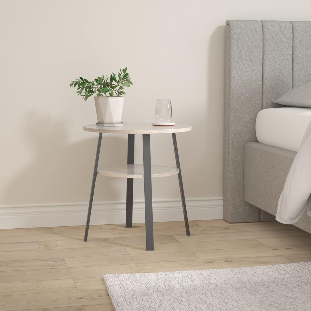 stardis Beistelltisch rund stabiles Metallgestell/Holz Ø52xH 54 cm, 2 Ablagen Nachttisch Couchtisch