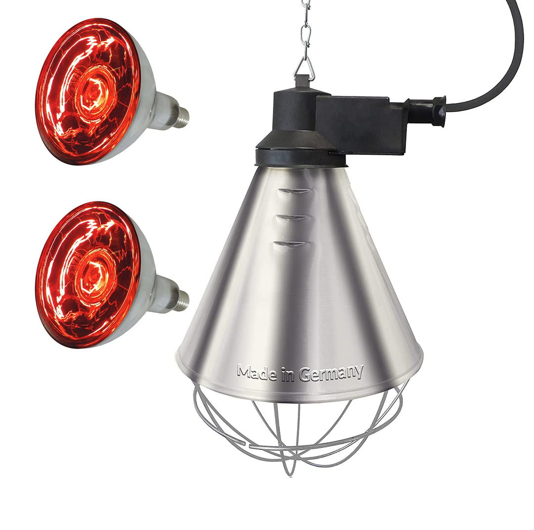 Eider Infrarot-Wärmelampe/Wärmestrahlgerät 150 Watt - Set mit zwei Birnen - für Küken, Ferkel, Welpe