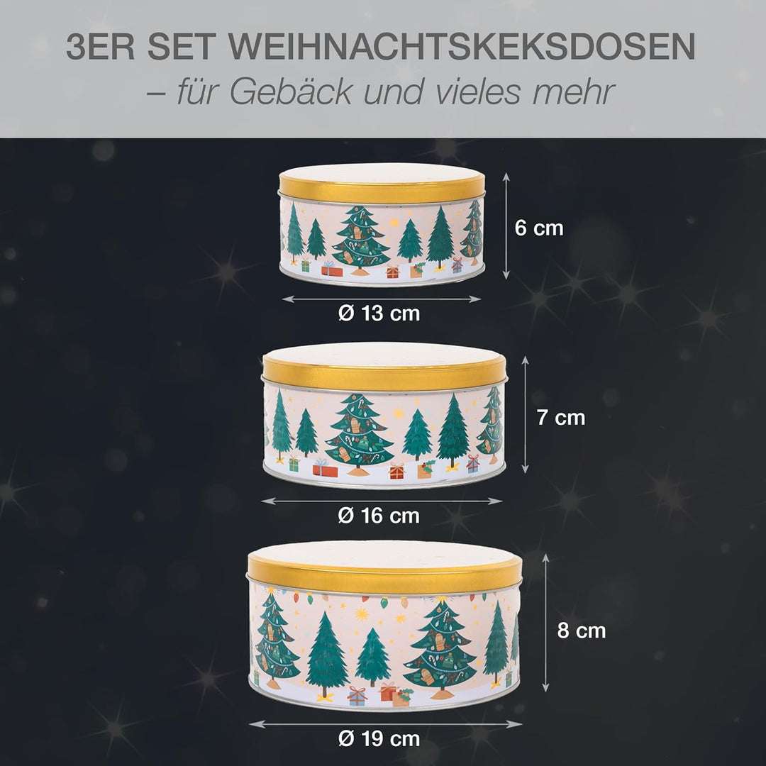Moritz & Moritz Keksdose Metall Weihnachten, Keksdosen 3er Set Rund - Blechdose mit Deckel im festli
