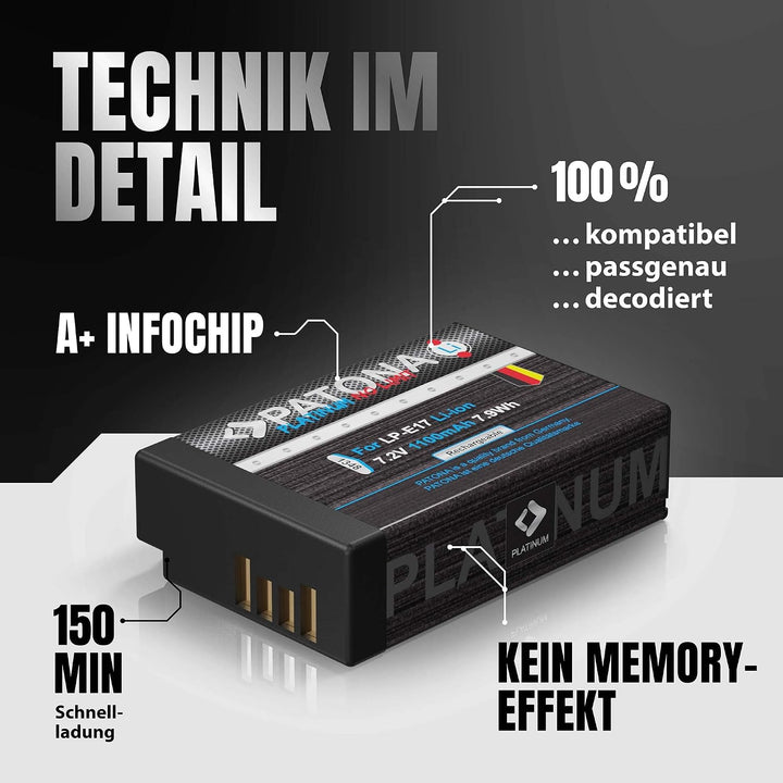 PATONA Platinum Akku LP-E17 1050mAh Kompatibel mit Canon EOS RP R50 R100 M3 M5 M6 Mark II