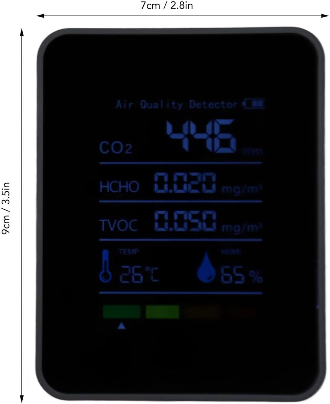 CO2-Detektor ABS-Luftqualitätsmonitor Batteriebetriebener 5-in-1-Kohlendioxid-HCHO-TVOC-Temperatur-H