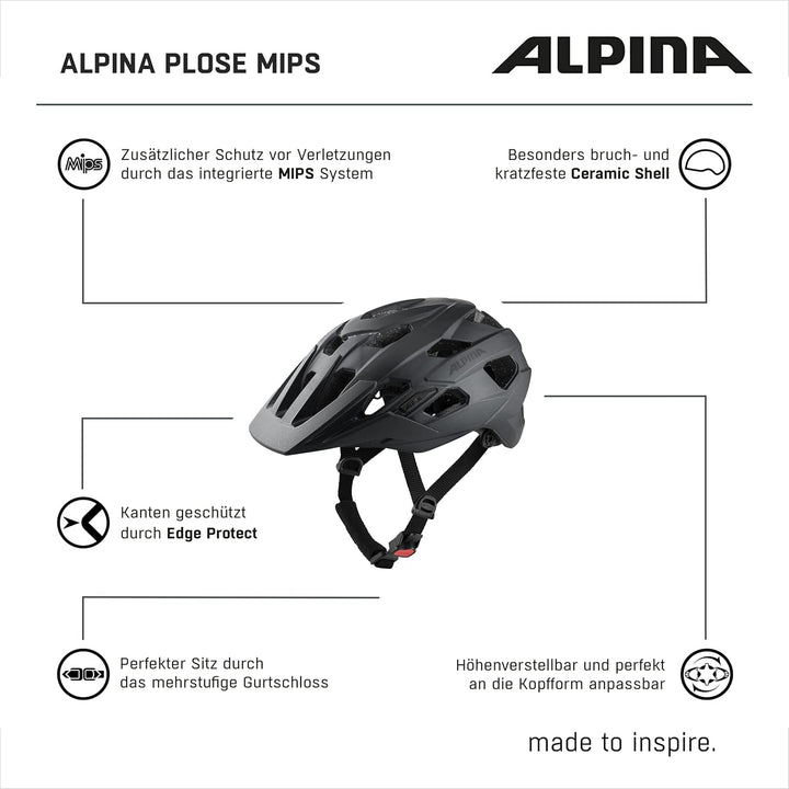 ALPINA PLOSE MIPS - Sicherer und Komfortabler MIPS Enduro & MTB Fahrradhelm Mit Antibakteriellen Pol