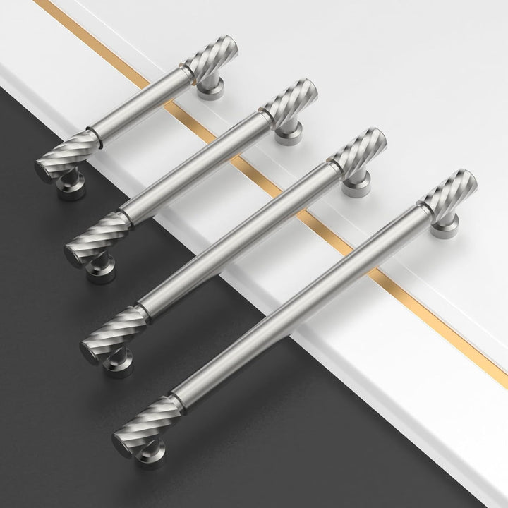 Amerdeco 10 Stück Möbelgriffe Gebürsteter Nickel 192mm Lochabstand Schubladen Griffe für Küchenschrä