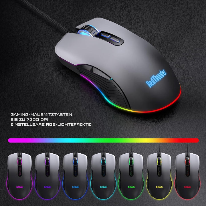 RedThunder K10 Gaming Tastatur und Maus Set, QWERTZ DE Layout, 26KRO Tastatur + 7D 7200 DPI Mause &