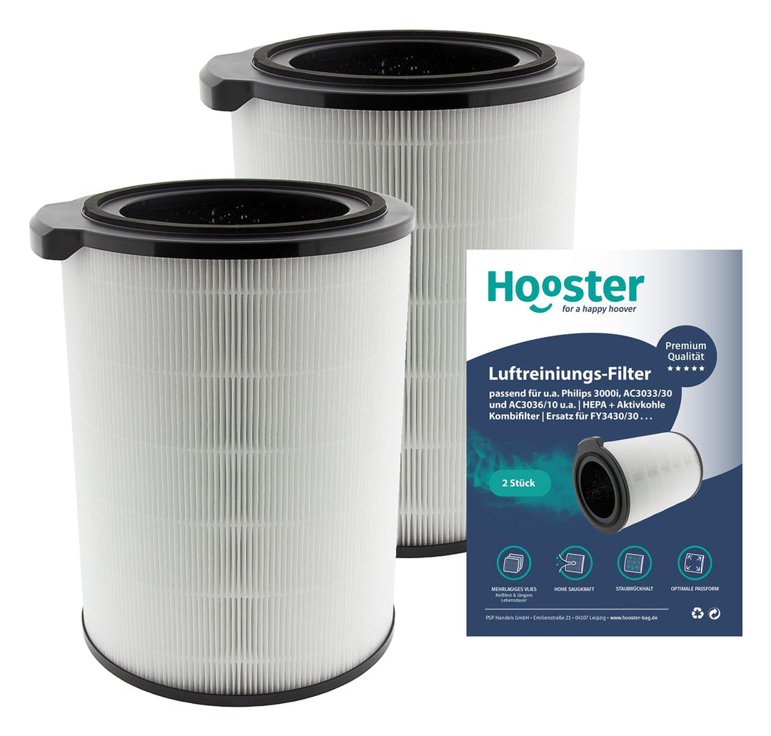 2er-SET Filter passend für Philips 3000i Luftreiniger AC3033/30 und AC3036/10 u.a. | HEPA + Aktivkoh