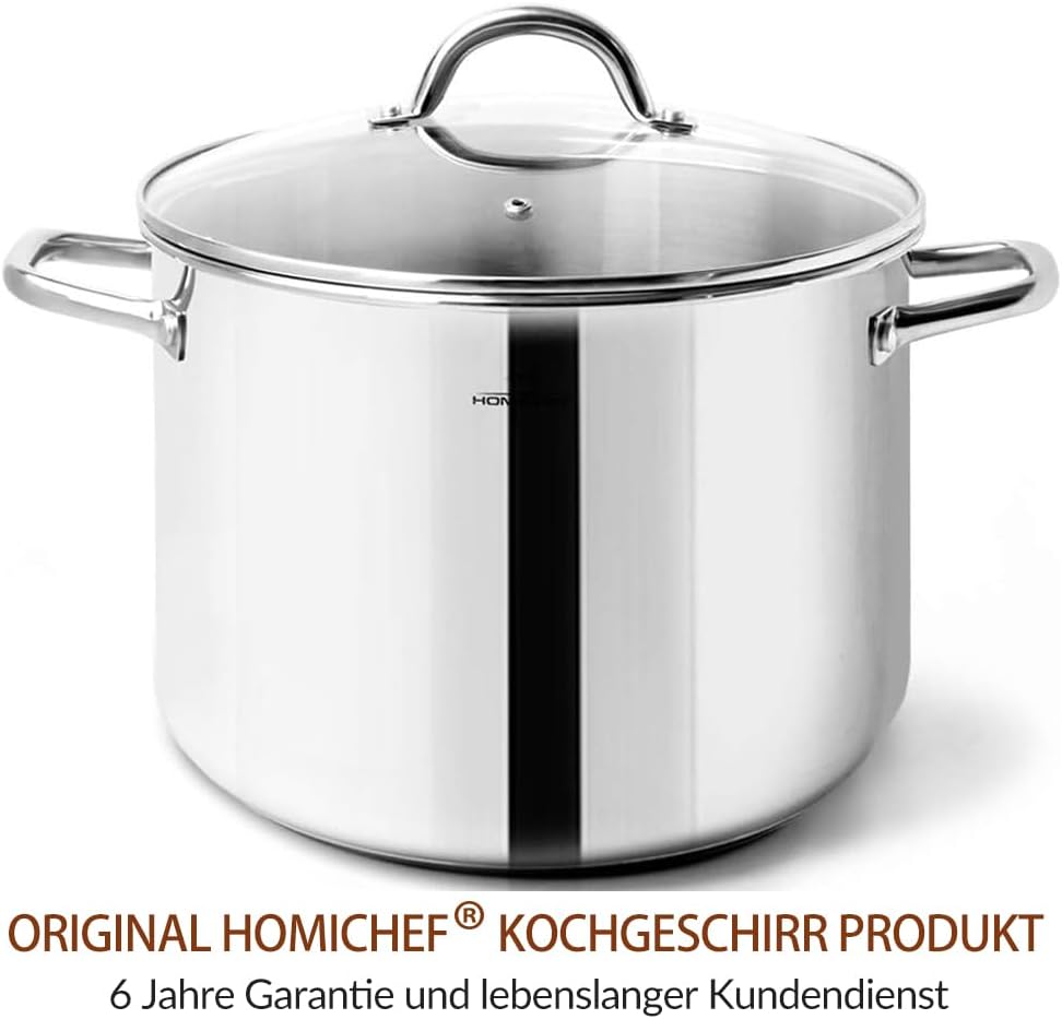 HOMICHEF Suppentopf 24,5 cm 7,6 Liter mit Deckel Nickelfreier Edelstahl - Hochglanzpolierter Suppent