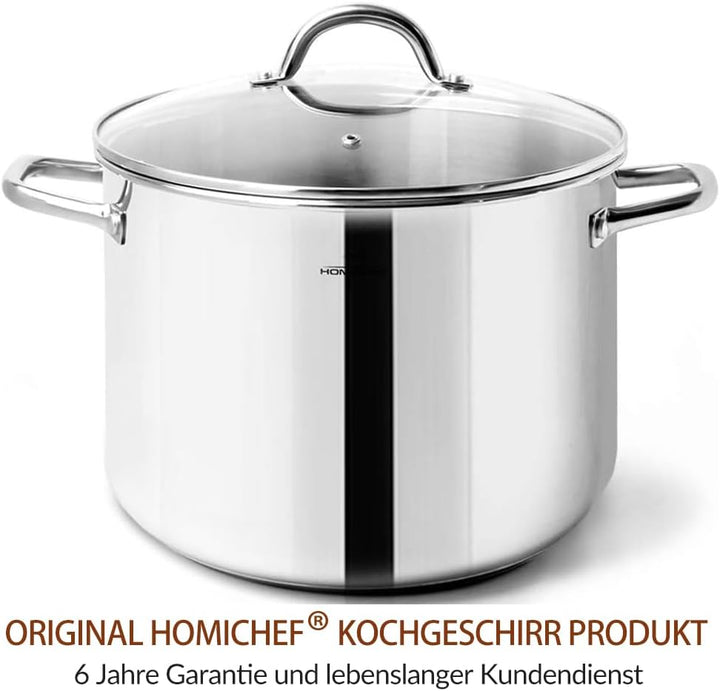 HOMICHEF Suppentopf 24,5 cm 7,6 Liter mit Deckel Nickelfreier Edelstahl - Hochglanzpolierter Suppent